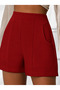 Women's Red High Waist No-Show Woven Fabric Shorts Summer Comfortable Fit - 3
