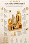 Cocktail Shaker Set 10 Pieces with Wooden Stand Professional Golden Yellow Stainless Steel Home Bar Starter & Mixology Mixing Equipment Kit 723385 - 5
