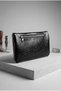 Women's Black Color Chain Strap Baguette Shoulder Bag with Zipper Detail - 2