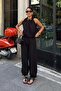 Women's Black Linen Textured Beaded Detailed Blouse and Trousers Set - 3