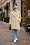 Women's Double-Breasted Lined Buttoned Beige Plush Coat - 2