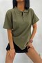 Khaki Sports Polo Collar Buttoned Cotton Casual Short Sleeve Regular Fit T-shirt - 2