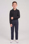 Boys' Black Long Sleeve Polo Collar T-Shirt Navy Blue Ribbed Waist Canvas School Pants Bottom - Top Set School Outfit - 2