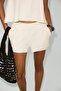 Petunyal Women's U-Neck Tank Top and Drawstring Pocket Short Shorts Ecru Bottom-Top Set - 2