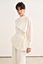 Women's Organic Cotton Shawl Collar Mobile Belt Skirted Blouse Ecru - 6