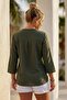 Khaki Hakim Collar 3/4 Sleeve Buttoned Embroidered Casual Muslin Woven Blouse 68 55 - 8