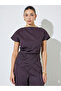 Brown Pinstripe Asymmetric Hem Top - 3