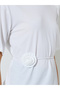 White Regular Fit T-Shirt with Tie-Waist Flower Detail - 4