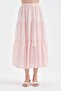 Women's buckle detailed lined belt elastic design long skirt