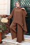 Women's Linda Fabric Asymmetrical Tunic Wide Leg Pants Oversize Hijab Suit 3219 Brown - 5