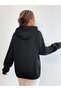 Women's Black Lip Print Hooded Hoodie Sweatshirt - 2