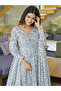White & Blue Floral Viscose Kurti Set - VRN1005 | White & Blue-Size:S-36-Inches - 3