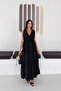 V-Neck Lined Long Dress Black - 2