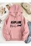 Unisex Pink Airplane Printed 3 Thread Hooded Hoodie Sweatshirt