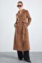 Metal Buttoned Double-Breasted Long Coat Taba 3167 - 6
