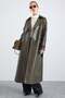 Leather Trench Coat with Cape Detail and Snap Closure Haki̇ 6875 - 4