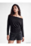 Black Boat Neck Modal Blend Blouse