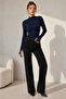 Women's Navy Blue Finger Detailed Bodysuit - 5
