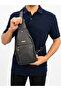 Men's 5-Compartment Faux Leather Crossbody Chest Bag Black Matte - 5