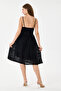 Black Tasseled Collar, Elastic Back, Adjustable Drawstring Straps, Lace Lined Midi Dress, Size 38 - 42 - 5