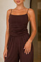 Women's Thin Strap Gathered Detailed Blouse and Ankle-Tie Pants Two-Piece Set - Brown - 3