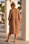 Camel V-Neck 3/4 Sleeve Buttoned Susene Embroidered Casual Muslin Long Back Oversize Woven Dress 110 65 - 8