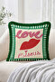 Love Bisous Written Lip Figure Striped Frame Design Fringed Throw Pillow Cover - Retro Decorative