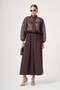 Women's Mesh Detail Skirt Suit Brown 31448 - 4