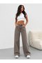 Wide Leg Full Fit Snow Washed Brown Textured Loose Leg Palazzo Jeans Pants