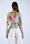 Women's Green Half Turtleneck Digital Printed Transparent Blouse Hzl26S-Zk10741 - 3