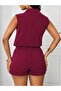 Women's Sleeveless Collared Front Buttoned Dubai Blouse and Lace-Up Short Shorts Two-Piece Set - 3