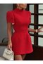 Women's Short Sleeve Turtleneck Back Butterfly Low-Cut Detail Short Atlas Dress - 7