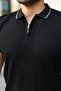 Men's Line Patterned Zipper Collar Short Sleeve T-Shirt - 4