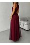 Women's Strappy Crew Neck Asymmetrical Hem Tulle Detailed Long Imported Crepe Dress - 2