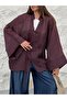 Women's Hakim Collar Brit Buttoned Fringe Detailed Wide Sleeve Jacket Kimono 0133 - Plum - 3