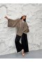 Women's Hakim Collar Brit Buttoned Fringe Detailed Wide Sleeve Jacket Kimono 0133 - Mink - 3