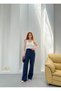 Women's Navy Blue High Waist Lace-Up Muslin Trousers Sr5200 - 6