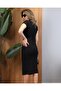 Women's Short Sleeve Viscose Two Thread Midi Dress with Zippered Collar and Skirt - 3