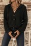Women's Black Long Sleeve Hooded Front Buttoned and Lace-Up Waffle Blouse - 3