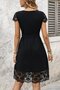 Women's Short Sleeve V-Neck Belted Lace Detailed Short Aerobin Dress - 3
