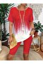 Women's Short Sleeve Crew Neck Patterned Diver Blouse and Leggings Two-Piece Set - 4