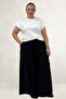 69009 Plus Size Elastic Waist Double Tensel Trouser Skirt - Black - 3