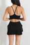 Women's Black Ribbed Padded Rope Strap Bustier Crop Top Flexible Tight Fit - 2
