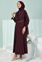 Plum Shoulder Shawl Detailed Chain Belted Dress - 3
