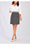 High Waist Houndstooth Patterned Woven Above-Knee Bell Skirt