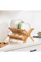 Bamboo Dish Drying Rack, Collapsible 2 Tier Dishs Rack Dish Drying Rack, Large Folding Drying Holder - 7