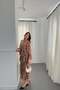 Women's Brown Long Flounce Belted Balloon Sleeve Floral Patterned Lined Dress - 2