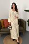 Women's Beige Maxi Knitwear Dress Openwork Knitted Patterned U-Neck Spanish Sleeve