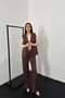Women's Brown Suede Vest Pants Set Zippered Lace-Up Wide Leg Pants with Pockets