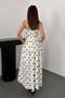 Women's White Strapless Polka Dot Midi Dress with Gathered Waist and Flared Skirt with Lining - 5